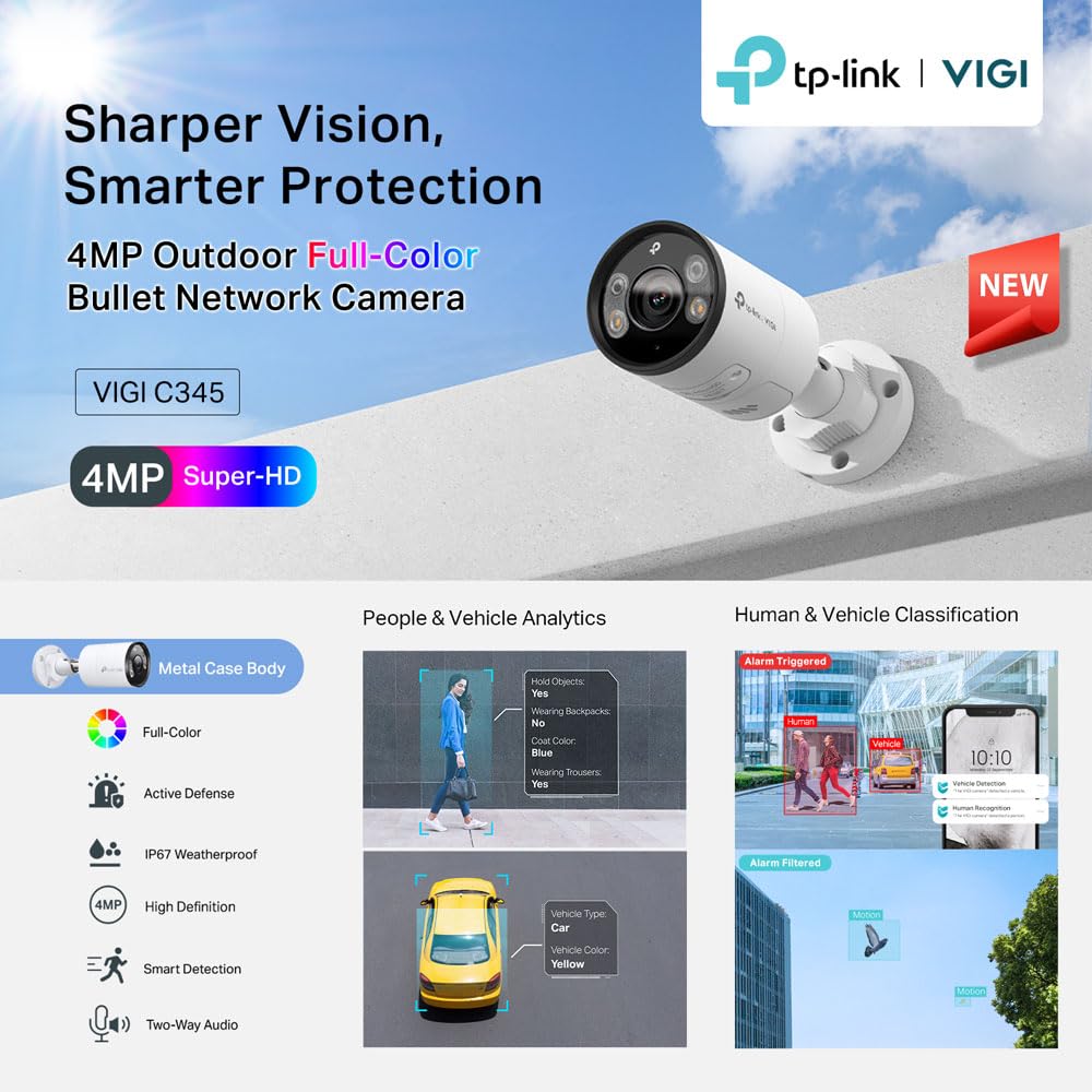 TP-Link ティーピーリンク VIGI C345(4MM)(UN) 訳あり VIGI C345 | VIGI 4MP 屋外用フルカラーバレット型ネットワーク